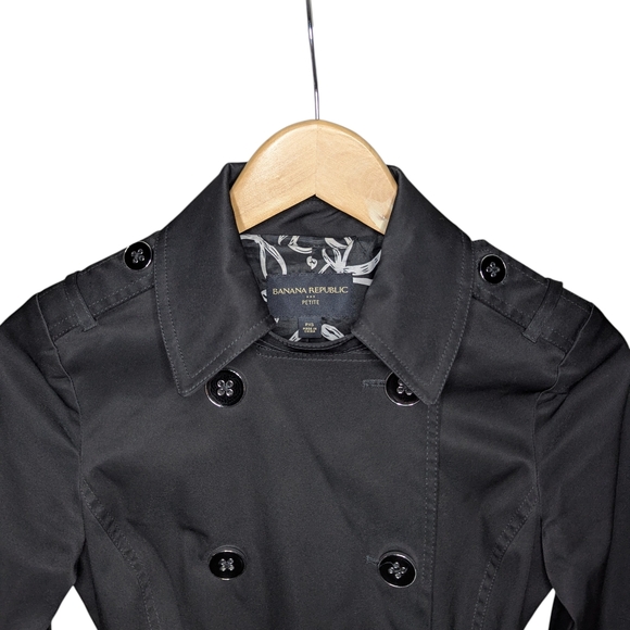 Banana Republic Petite XS Black Classic Trench Coat Belted Tailored - Picture 7 of 14